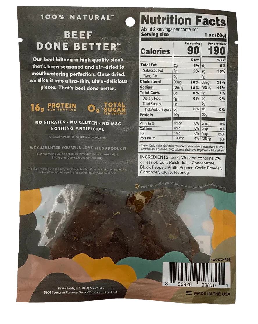 Peppered Sliced Biltong - Air-Dried Beef Slices