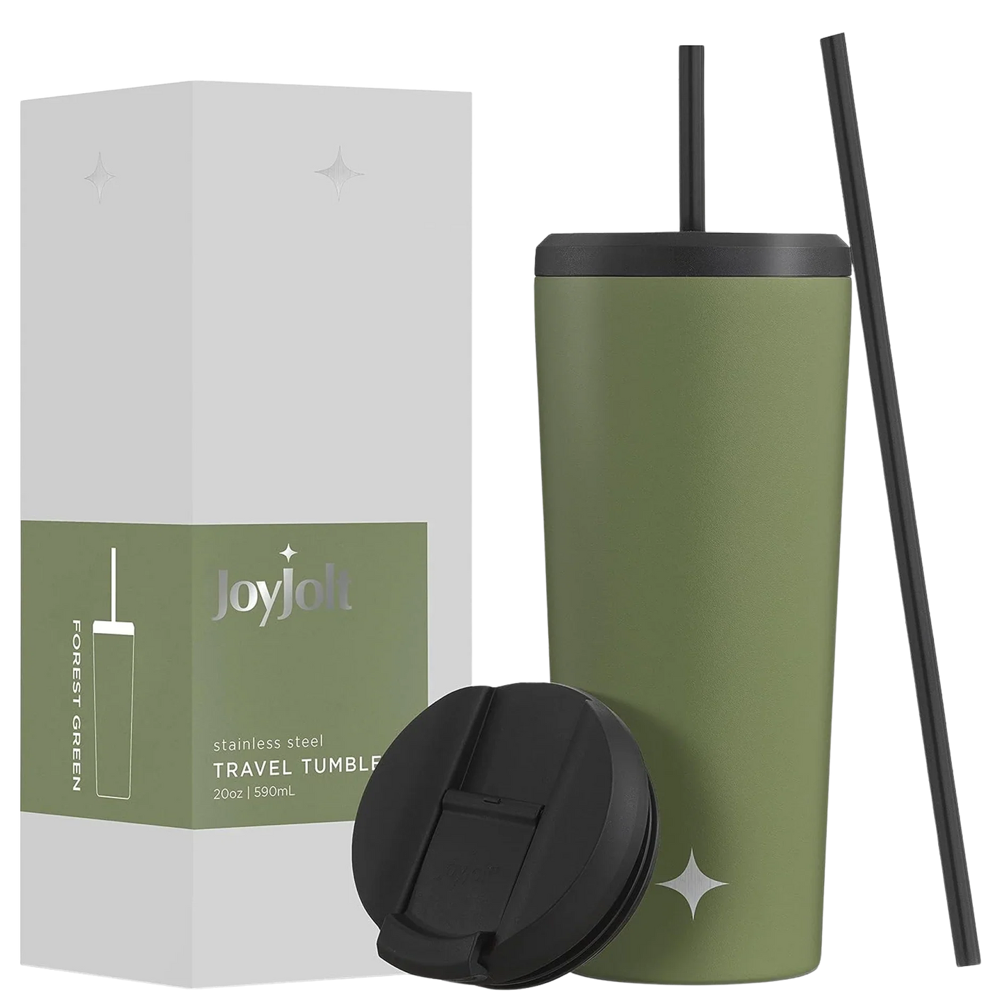 Vacuum Insulated Tumbler with Straw & Flip Lids (Green) 20oz