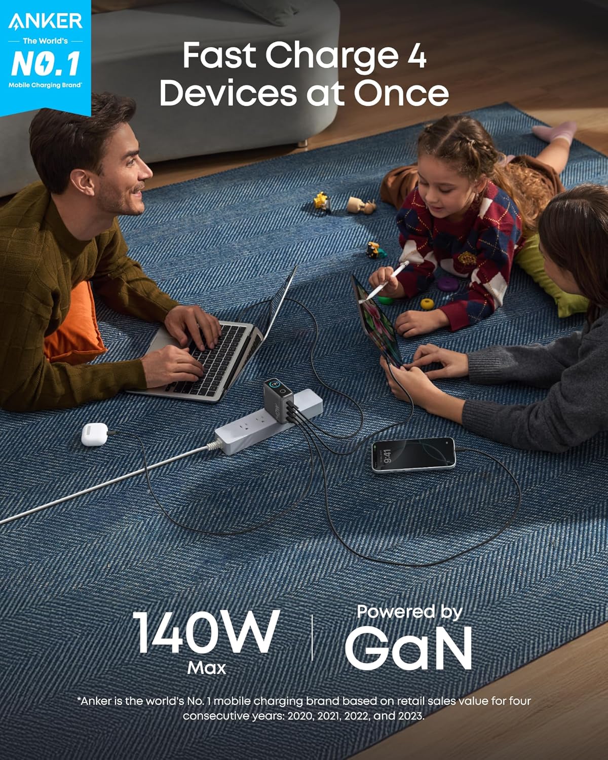 Multi-port Charger (140W, 4-Port, PD 3.1) with USB-C Cable