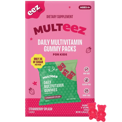 Multeez Daily Multivitamin Gummy Packs For Kids - Strawberry Splash