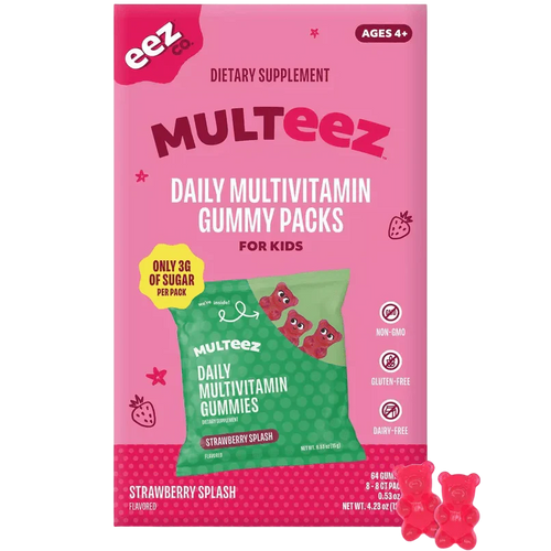 Multeez Daily Multivitamin Gummy Packs For Kids - Strawberry Splash