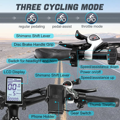 🎉( CLEARANCE SALE ) 🎉✨Wide tire electric bike with 2000W 48V/17.5Ah removable battery 35MPH✨