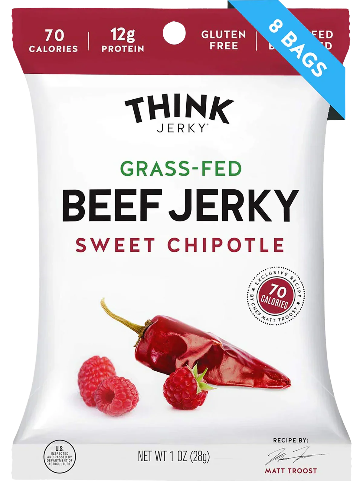 Sweet Chipotle Beef Jerky Grass-Fed ( 8 Pack)