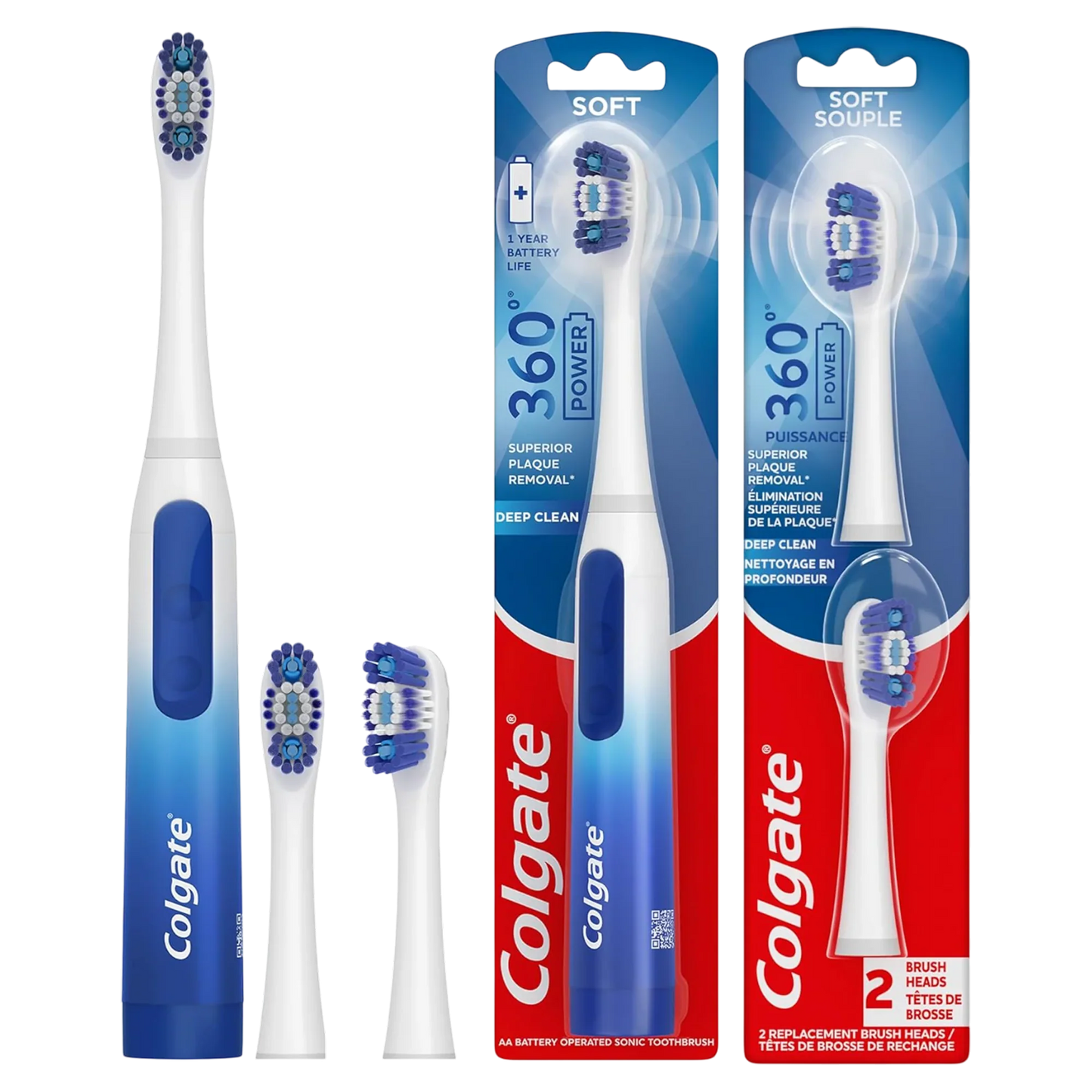 360 Floss Tip Sonic Powered Battery Toothbrush + 2 Floss Tip Refill Heads