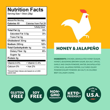Chicken Snack Sticks - Honey and Jalapeno (12 Pack)