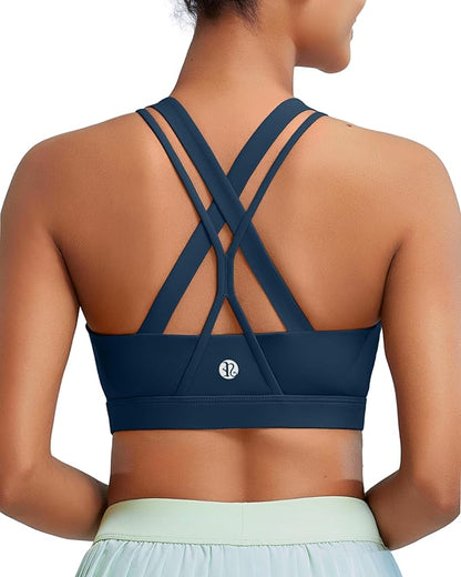 RUNNING GIRL® Medium-High Support Crisscross Back Sports Bra with Removable Pads