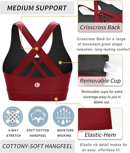RUNNING GIRL® Medium-Support Strappy Criss-Cross Bra | Removable Cups & Buttery-Soft Sculpting Bra