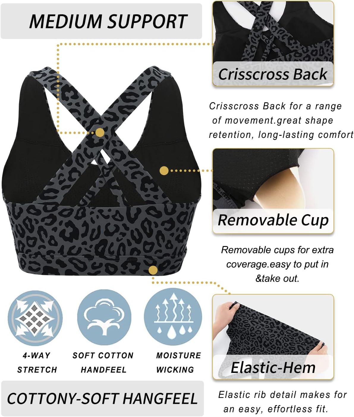 RUNNING GIRL® Medium-Support Strappy Criss-Cross Bra | Removable Cups & Buttery-Soft Sculpting Bra