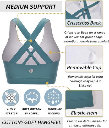 RUNNING GIRL® Medium-Support Strappy Criss-Cross Bra | Removable Cups & Buttery-Soft Sculpting Bra