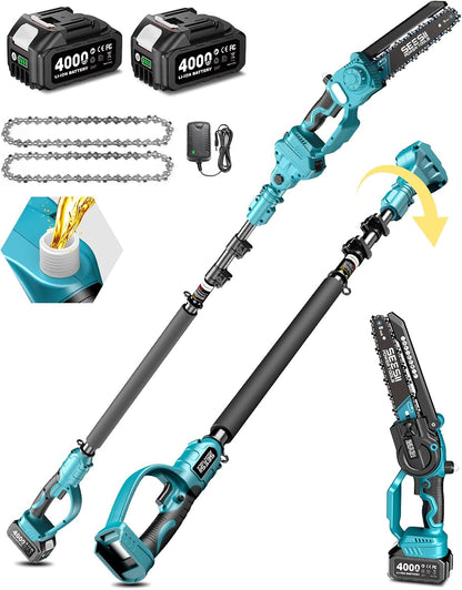Mini Chainsaw Cordless, 8 Inch & 6 Inch Electric Chainsaw with 2 Batteries & Auto Oiler, 1000W Brushless Handheld Chain Saw for Tree Branch Wood Cutting, Garden Tools Gift for Men Dad Husband