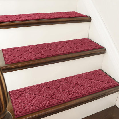 COSY HOMEER Edging Stair Treads Non-Slip Carpet Mat 28inX9in Indoor Stair Runners for Wooden Steps, Edging Stair Rugs for Kids and Dogs, 100% Polyester TPE Backing (15pc, Brown)