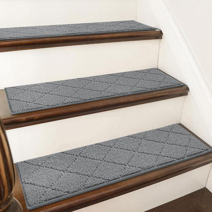 COSY HOMEER Edging Stair Treads Non-Slip Carpet Mat 28inX9in Indoor Stair Runners for Wooden Steps, Edging Stair Rugs for Kids and Dogs, 100% Polyester TPE Backing (15pc, Brown)