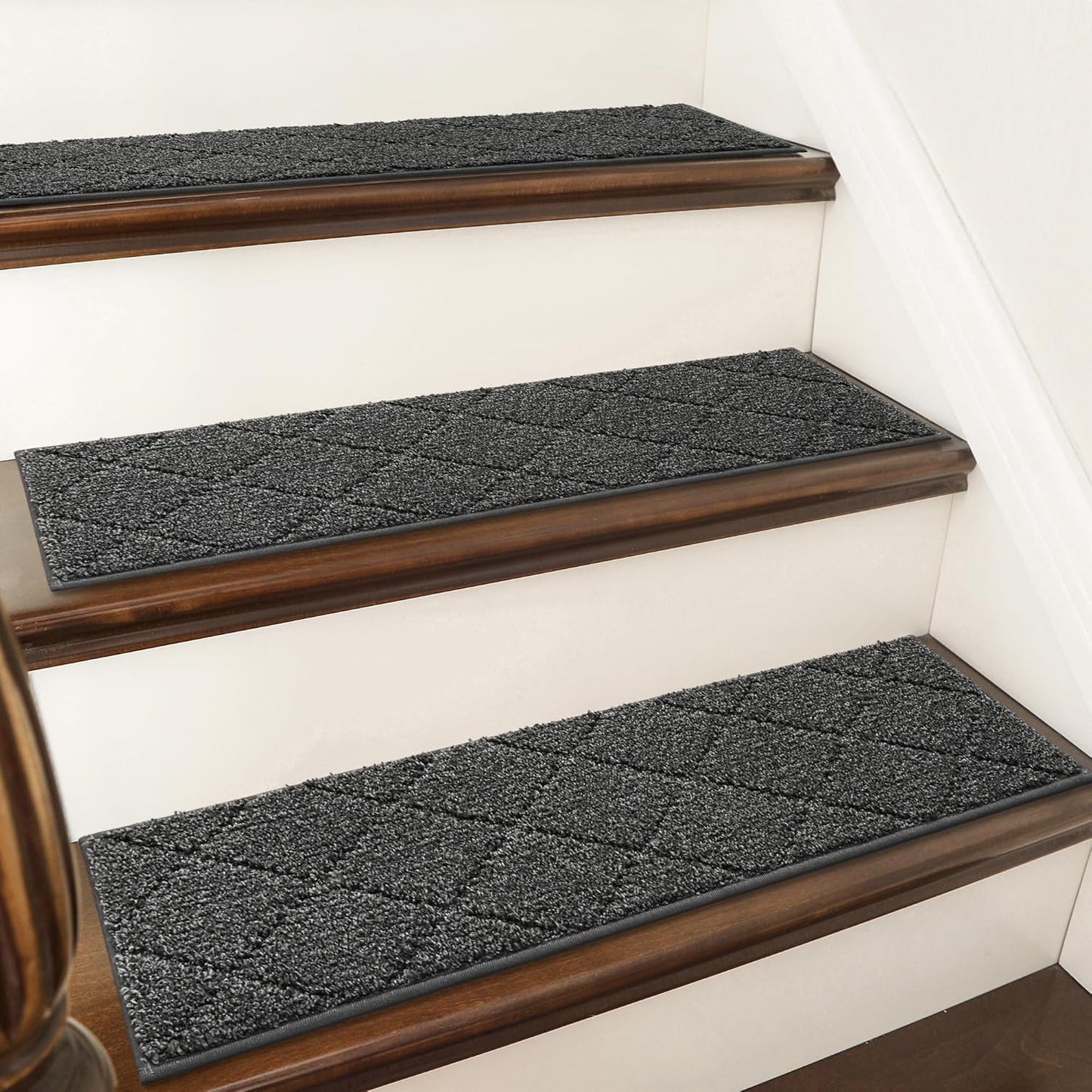 COSY HOMEER Edging Stair Treads Non-Slip Carpet Mat 28inX9in Indoor Stair Runners for Wooden Steps, Edging Stair Rugs for Kids and Dogs, 100% Polyester TPE Backing (15pc, Brown)