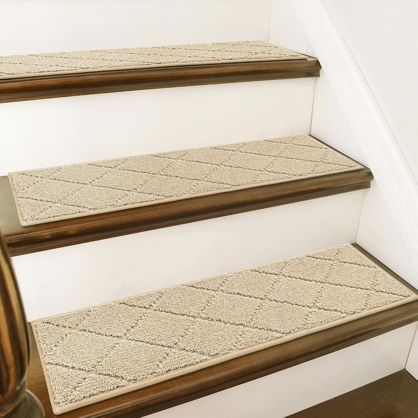 COSY HOMEER Edging Stair Treads Non-Slip Carpet Mat 28inX9in Indoor Stair Runners for Wooden Steps, Edging Stair Rugs for Kids and Dogs, 100% Polyester TPE Backing (15pc, Brown)