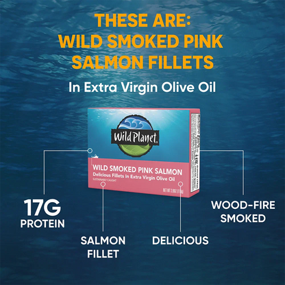 Wild Smoked Pink Salmon Fillets in Extra Virgin Olive Oil