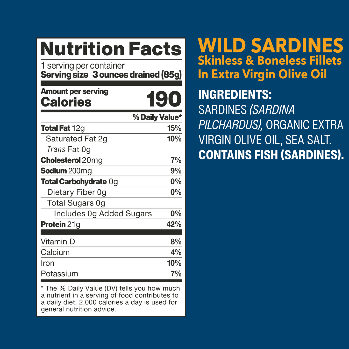 Wild Sardines Skinless & Boneless Fillets In Extra Virgin Olive Oil