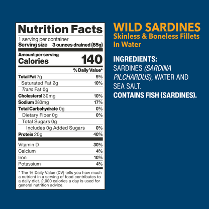 Wild Sardines Skinless & Boneless Fillets In Water