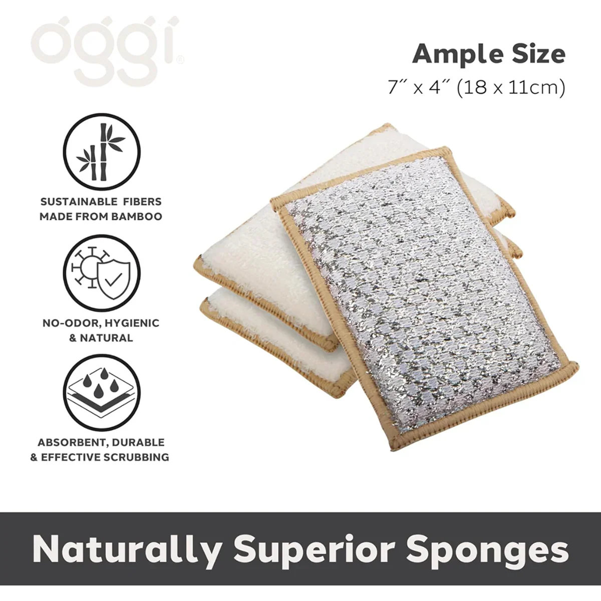 Bamboo Scrub Sponges - White/Khaki (3 CT)