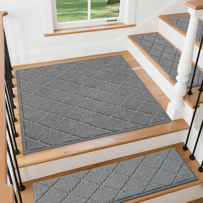 COSY HOMEER Edging Stair Treads Non-Slip Carpet Mat 28inX9in Indoor Stair Runners for Wooden Steps, Edging Stair Rugs for Kids and Dogs, 100% Polyester TPE Backing (15pc, Brown)