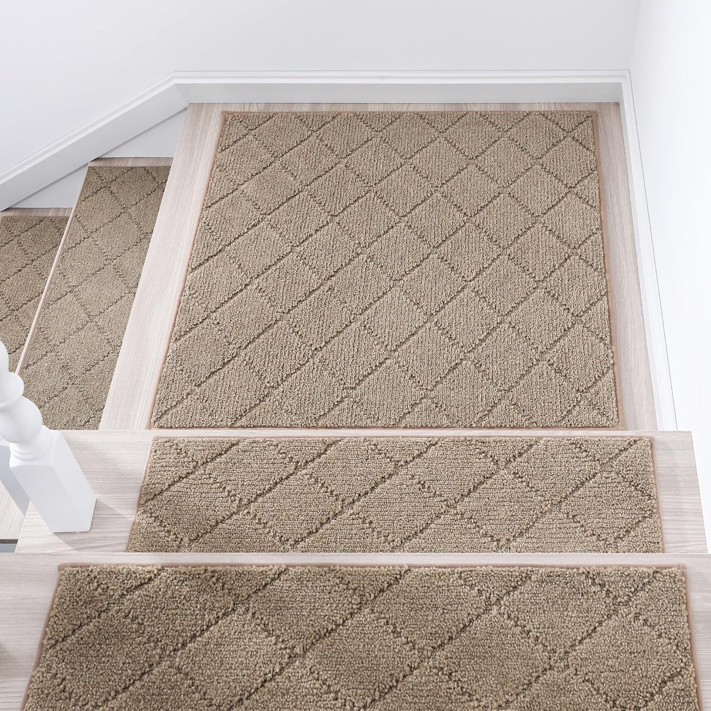 COSY HOMEER Edging Stair Treads Non-Slip Carpet Mat 28inX9in Indoor Stair Runners for Wooden Steps, Edging Stair Rugs for Kids and Dogs, 100% Polyester TPE Backing (15pc, Brown)