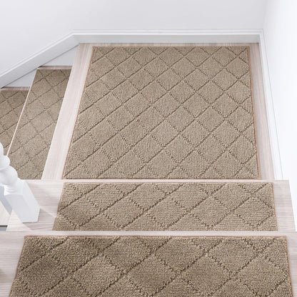 COSY HOMEER Edging Stair Treads Non-Slip Carpet Mat 28inX9in Indoor Stair Runners for Wooden Steps, Edging Stair Rugs for Kids and Dogs, 100% Polyester TPE Backing (15pc, Brown)