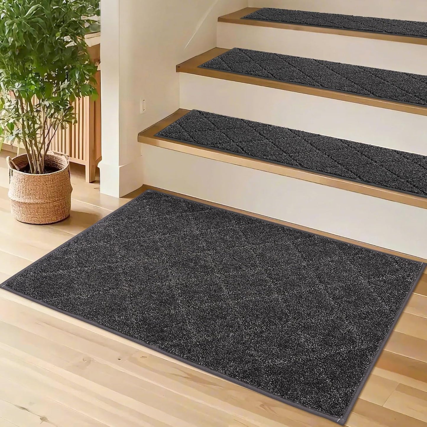 COSY HOMEER Edging Stair Treads Non-Slip Carpet Mat 28inX9in Indoor Stair Runners for Wooden Steps, Edging Stair Rugs for Kids and Dogs, 100% Polyester TPE Backing (15pc, Brown)