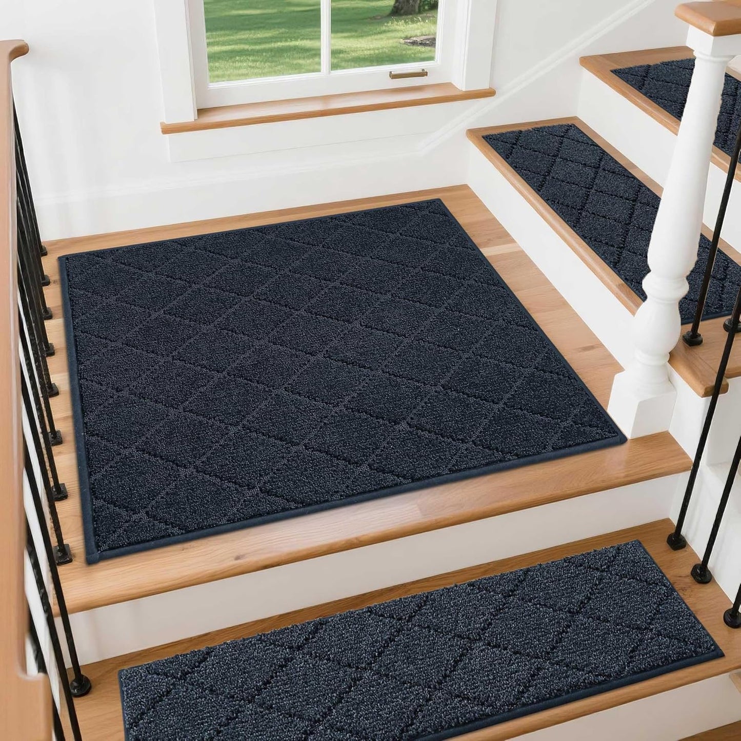 COSY HOMEER Edging Stair Treads Non-Slip Carpet Mat 28inX9in Indoor Stair Runners for Wooden Steps, Edging Stair Rugs for Kids and Dogs, 100% Polyester TPE Backing (15pc, Brown)