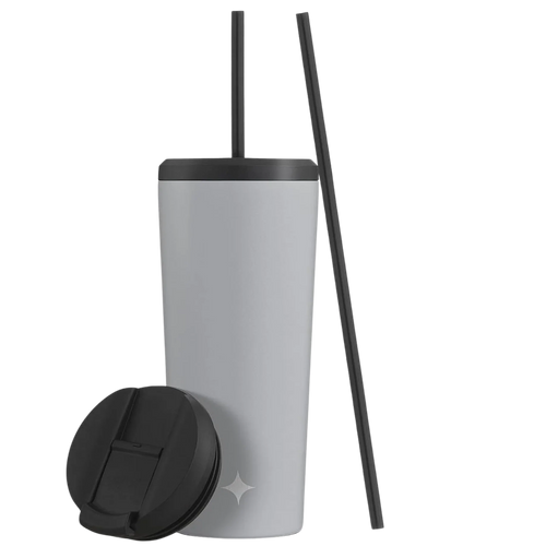 Vacuum Insulated Tumbler with Straw & Flip Lids (Grey) 20oz