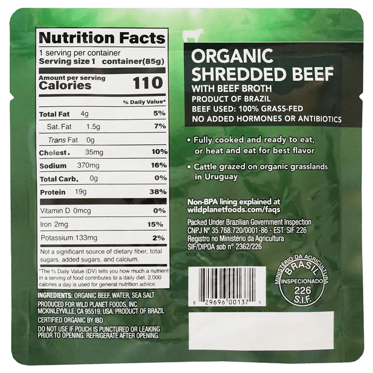 Organic Shredded Beef Single-Serve Pouch