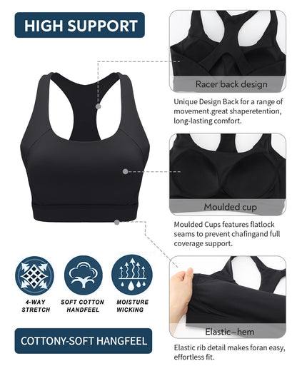 RUNNING GIRL® High Support Molded Cup Sports Bra with Sewn-in Pads