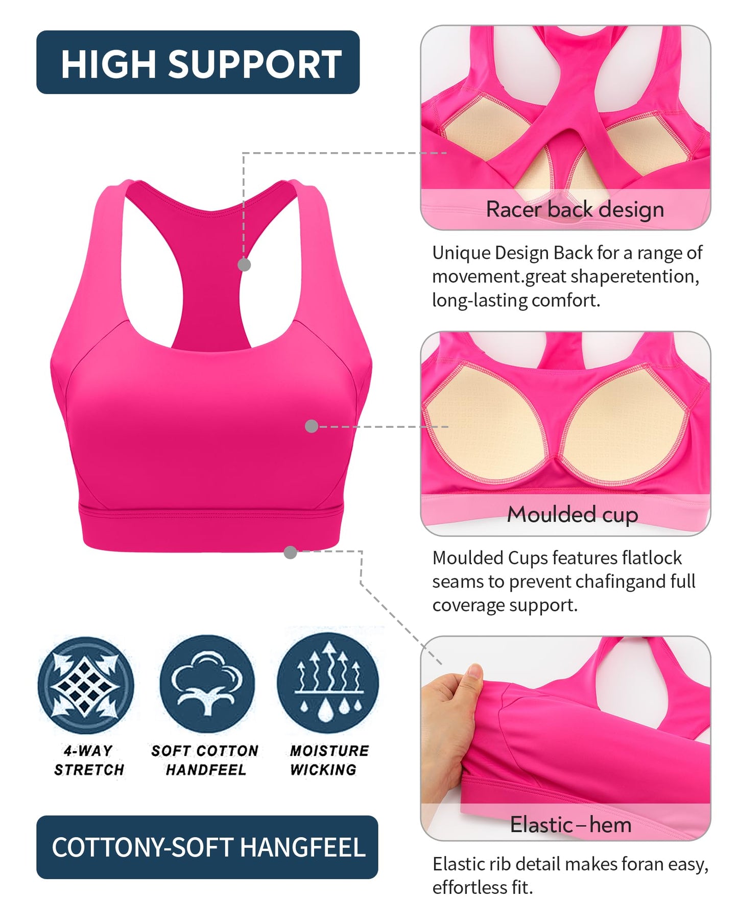 RUNNING GIRL® High Support Molded Cup Sports Bra with Sewn-in Pads