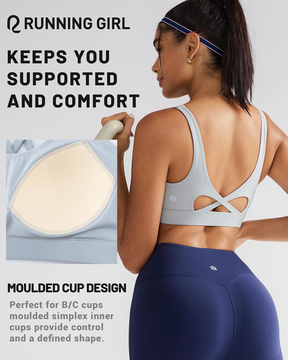 RUNNING GIRL® Medium-High Support Crisscross Back Molded Cup Sports Bra