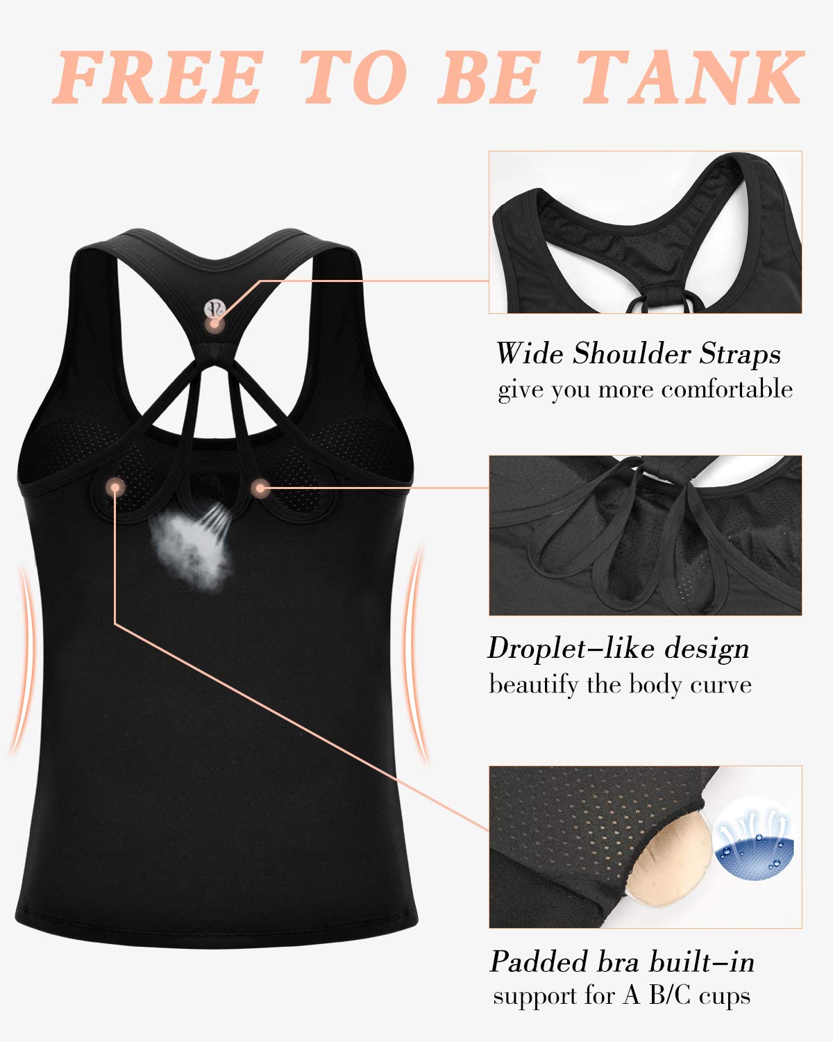RUNNING GIRL® 2-in-1 Wide-Strap Racerback Tank Top | Built-in Bra Yoga Cami