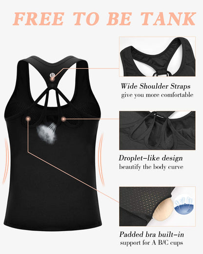 RUNNING GIRL® 2-in-1 Wide-Strap Racerback Tank Top | Built-in Bra Yoga Cami