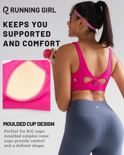 RUNNING GIRL® Medium-High Support Crisscross Back Molded Cup Sports Bra