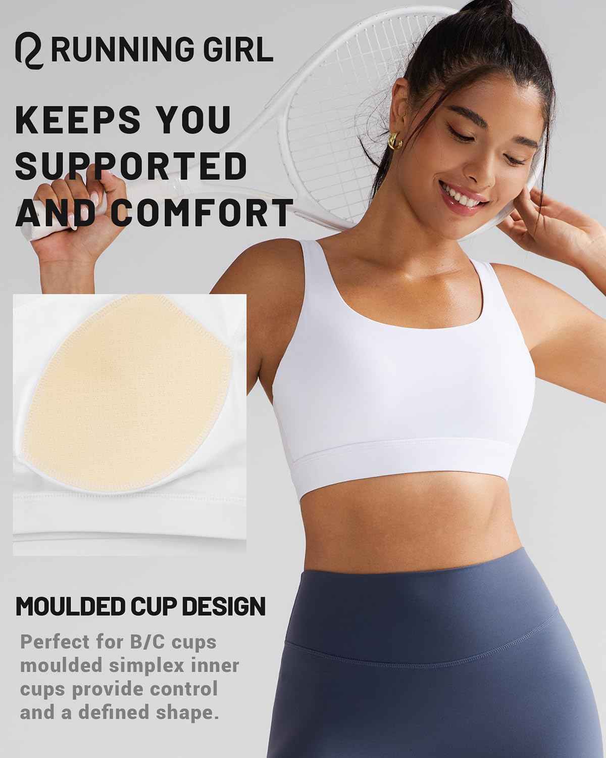 RUNNING GIRL® Medium-High Support Crisscross Back Molded Cup Sports Bra