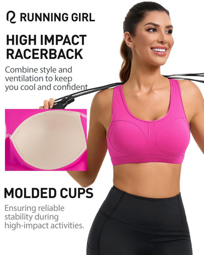 RUNNING GIRL® High-Impact Racerback Sports Bra | Molded Cup High Support Bra for Women