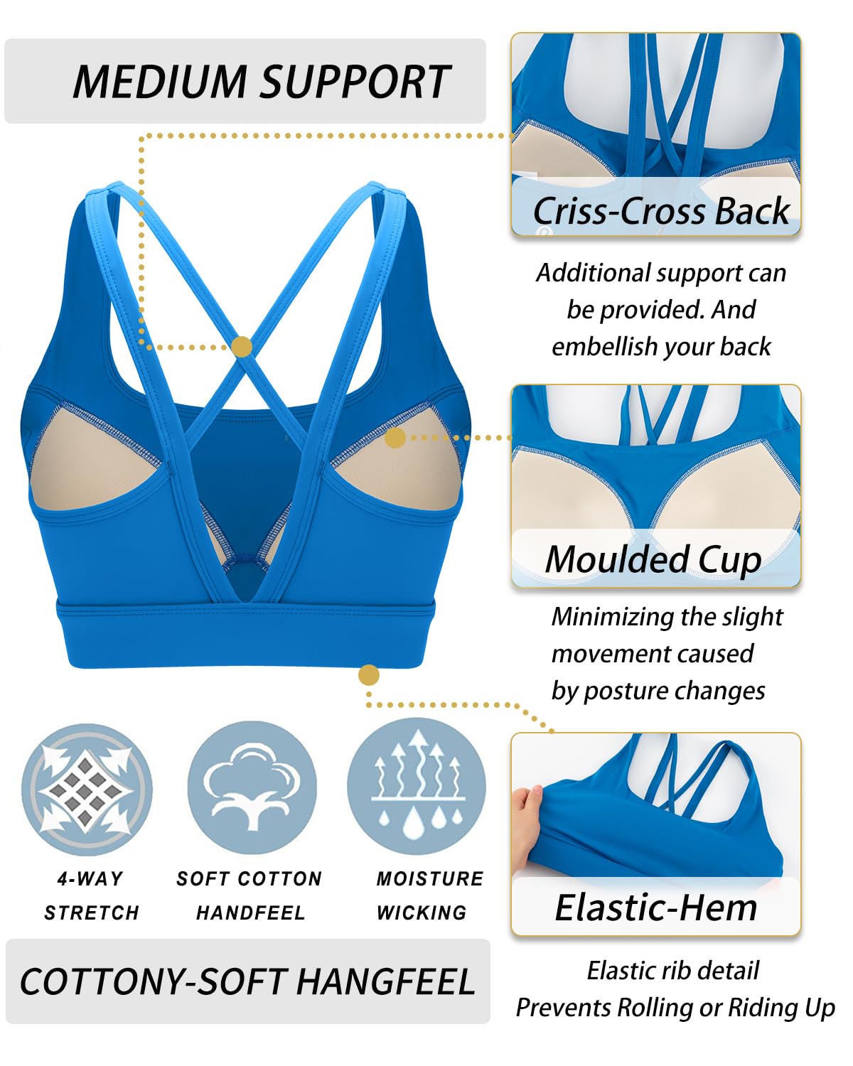 RUNNING GIRL® Medium-High Support Crisscross Back 2-in-1 Versatile Sports Bra