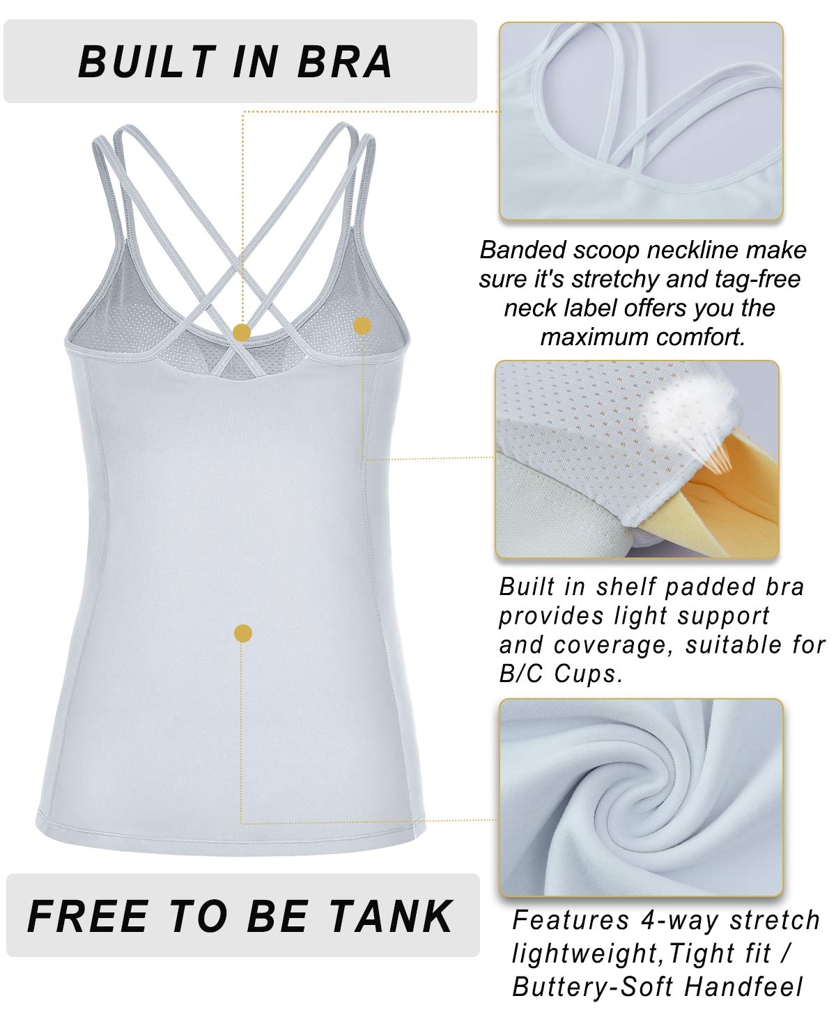RUNNING GIRL® Sculpting Yoga Tank Top | Built-in Shelf Bra with Removable Cups & U-Shaped Back