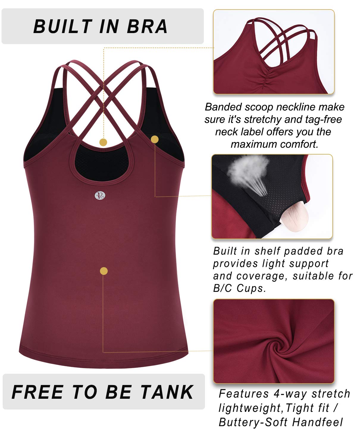 RUNNING GIRL® Sculpt Strappy Yoga Tank Top | Built-in Shelf Bra with Light Support