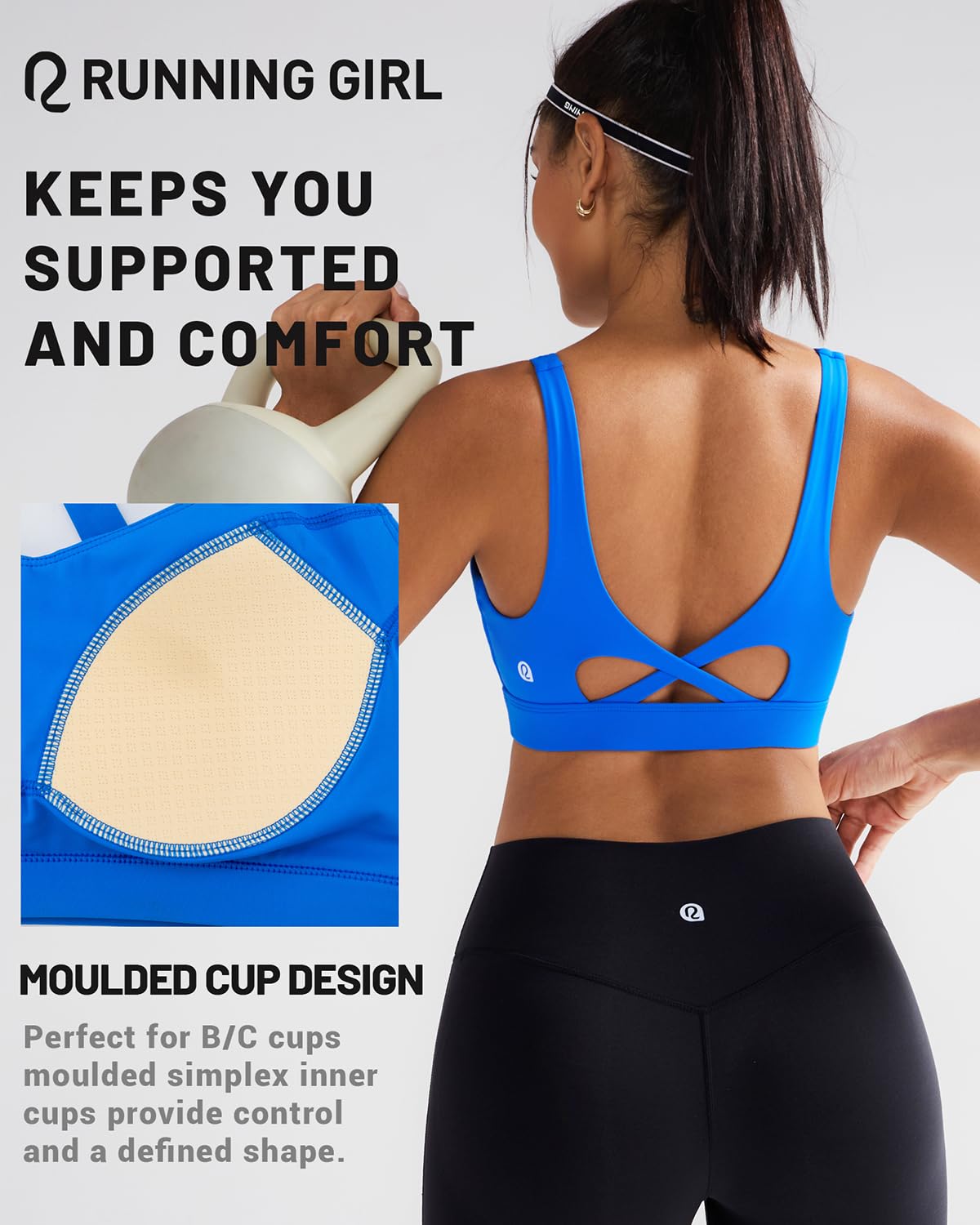 RUNNING GIRL® Medium-High Support Crisscross Back Molded Cup Sports Bra