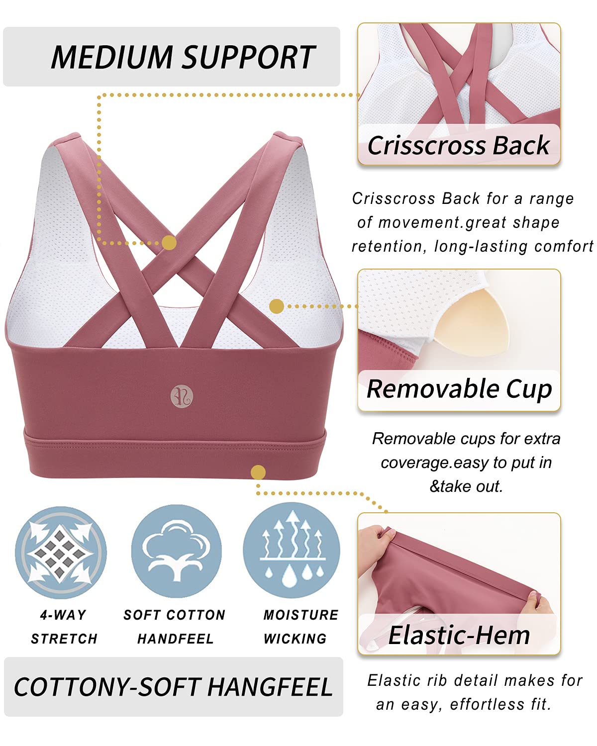 RUNNING GIRL® Sexy Criss-Cross Back Sports Bra | Medium-Support Yoga Bra with Removable Pads