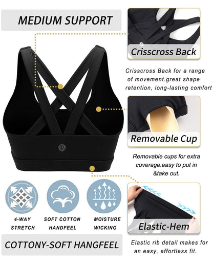 RUNNING GIRL® Sexy Criss-Cross Back Sports Bra | Medium-Support Yoga Bra with Removable Pads