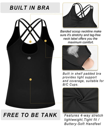RUNNING GIRL® Sculpt Strappy Yoga Tank Top | Built-in Shelf Bra with Light Support