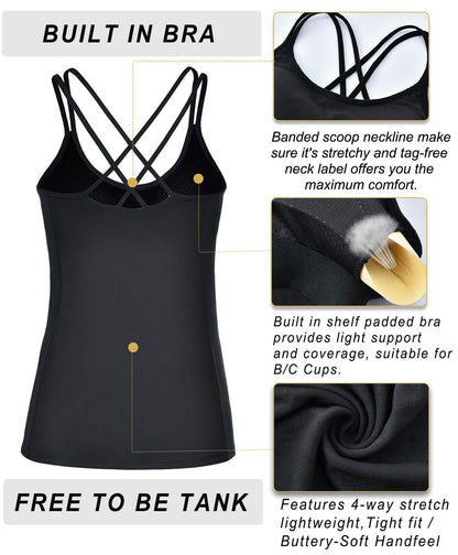 RUNNING GIRL® Sculpting Yoga Tank Top | Built-in Shelf Bra with Removable Cups & U-Shaped Back