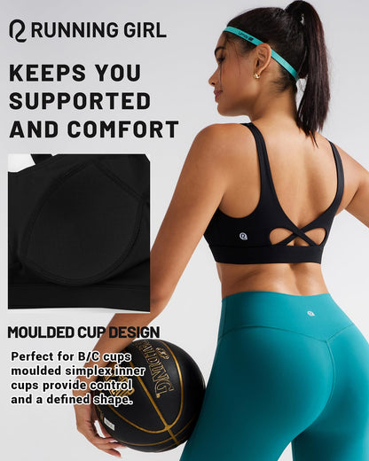 RUNNING GIRL® Medium-High Support Crisscross Back Molded Cup Sports Bra
