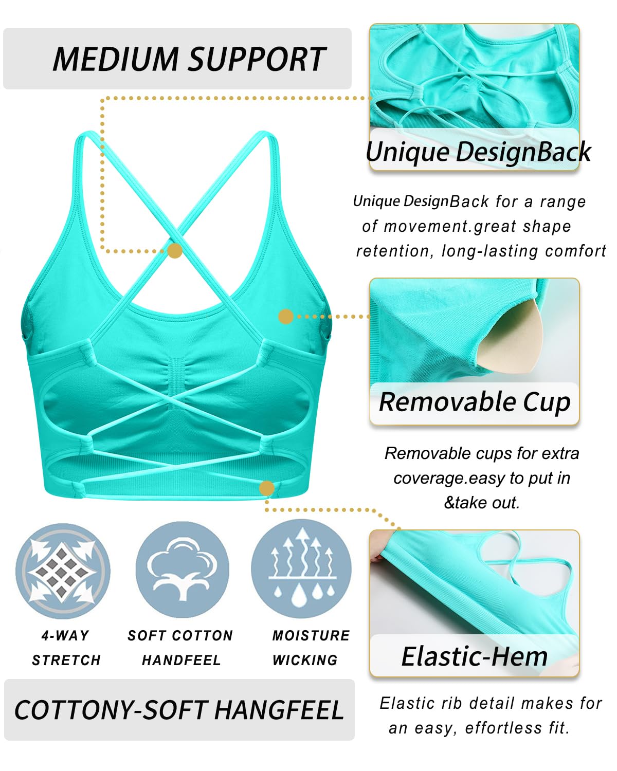 RUNNING GIRL® Sexy Criss-Cross Back Yoga Bra | Seamless Medium-Support Sports Bra