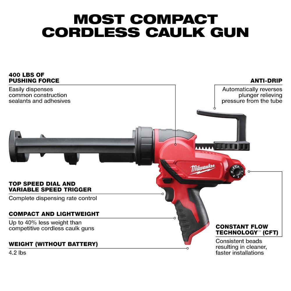M12 12V Lithium-Ion Cordless 10 oz. Adhesive and Caulk Gun (Tool-Only)