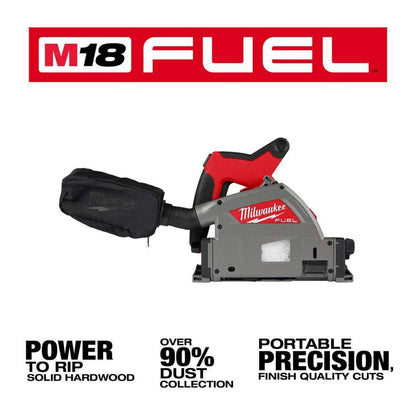 M18 FUEL 18V Li-Ion Cordless Brushless 6-1/2 in. Plunge Cut Track Saw w/ 55 in. Track Saw Guide Rail & Track Clamps