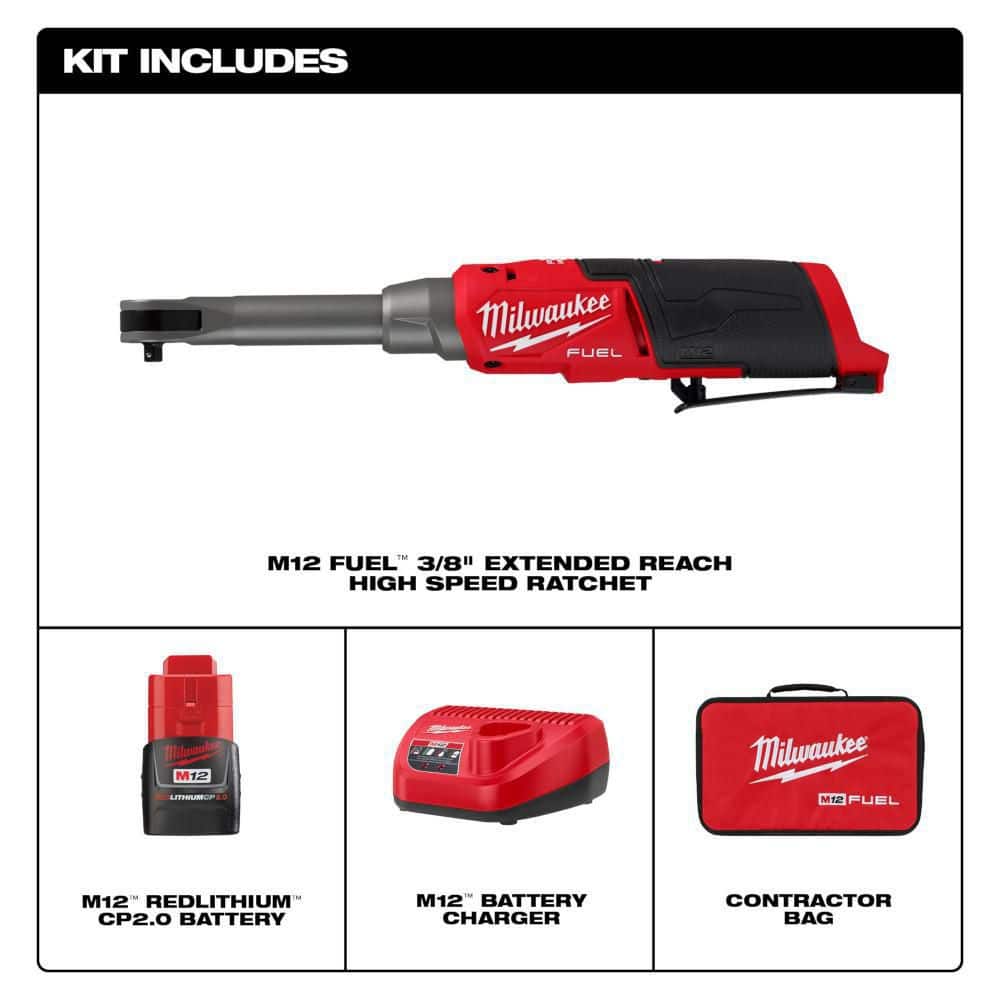 M12 FUEL 12V Lithium-Ion Brushless Cordless 3/8 in. Extended Reach High Speed Ratchet Kit